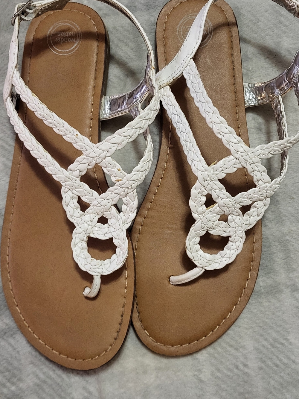 White Braided T-Strap Sandals Sz 5